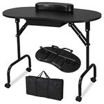 costoffs Folding Manicure Table Nail Technician Table Salon Beauty Desk Workstation W/Wrist Cushion Bag Black