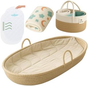 ZEAL'N LIFE Premium Baby Changing Basket, 04 Pieces Gift Set Moses Baskets for Newborn with Diaper Caddy, Baby Towel & Waterproof Pad – Moses Basket Mattress, Basket of Babies, Baby Moses Basket