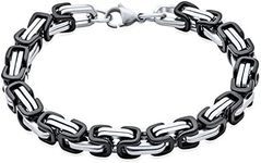 Mechanic Byzantine Goth Punk Rocker Urban Biker Jewelry Flexible Heavy Double Link Men Teens Bracelet Silver Tone Black IP Plated Two Tone Stainless Steel 9 Inch