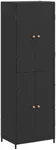 vidaXL Black Garden Storage Cabinet - Durable Poly Rattan Material, Water-Resistant Design, Features 4 Compartments, with Powder-Coated Steel Frame and Solid Acacia Wood Knobs - 23.2x15.7x70.9 inches
