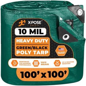 Heavy Duty Poly Tarp 100 Feet x 100 Feet 10 Mil Thick Waterproof, UV Blocking Protective Cover - Reversible Green and Black - Laminated Coating - Grommets - by Xpose Safety