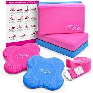 Yoga Starter Kit - Yoga Blocks 2 Pack, Strap & 2 Knee Pad Cushions