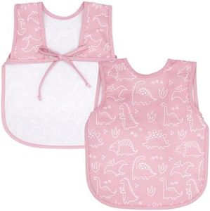 BapronBaby Dino Friends Blush Bapron - No Neck Tie Safer Bib for Baby & Toddler - Soft Waterproof Stain Resistant - Machine Washable - Sz Preschool 3-5yrs