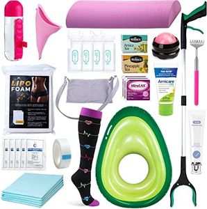 BBL Supplies After Surgery Kit | BBL Recovery Post Surgery Package (32 Piece Set) - Lipo Foam, Avocado Bed, Pillow, Female Urinal, Silicone Scar Gel, Drain Holder, Arnica, Bromelain, Tea