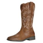 SheSole Western Cowgirl Cowboy Boots Woman Square Toe Mid Calf Tan Boot US Size 6