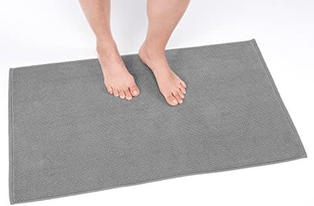 Cotton Paradise 100% Cotton Non Slip Bath Mats for Bathroom, 17x24 inch Soft Absorbent Quick Dry Machine Washable Floor Bath Mat, Light Grey Bath Rug