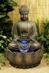 Primrose 57cm Bronze Effect Buddham with Blossoming Lotus Water Fountain with Cascading Self Contained Water Feature