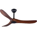 Bigzone 52" Outdoor/Indoor Ceiling Fans Without Lights, Energy Efficient DC Motor, 3 Balsa Wood Blades Ceiling Fan, Wood Ceiling Fan With Remote Control