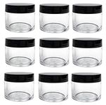 30g 30ml/1oz Refillable Plastic Round Clear Jars With Screw Cap Lid Empty Cosmetic Jars Lot Containers for Makeup Eye Shadow Nails Powder Handmade Lip Scrubs and other Beauty Products (Black Lid)