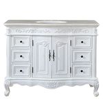 Silkroad Exclusive Countertop Marble Single Sink Bathroom Vanity with White Oak Finish Cabinet, 48"