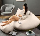 LEXAVI Brand® - 5XL Imported Soft OXFORD Leather Bean Bag with Rectangular Extra Comfortable Footrest & Comfy Cushion with Beans Filled I Bean Bag Chair (Ready to Use) Color- (XXXXXL - CREAM)