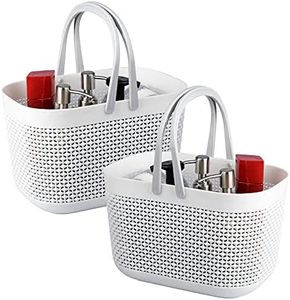 UUJOLY Portable Shower Caddy Basket Tote, Plastic Storage Basket with Handles Organizer Bins for Kitchen Bathroom College Dorm, White 2 Pack