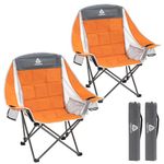 CampNacht Outdoor Camping Lawn Chair, Oversized Padded Chair for Adults with Cup Holders, Portable Lightweight Folding Chair for Outside with Carry Bag for Camping, Hiking, Orange, 2 Pack