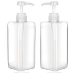 Jansburg 2Pack 22oz/650ml Pump Bottle Dispenser Refillable Square Plastic Lotion Dispenser Empty Lotion Pump Bottle Empty Refillable Liquid Container for Soap Lotion Shampoo Clear