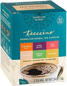 Teeccino Dandelion Tea Sampler – Caramel, Coconut, Dark Roast, Mocha Mint, Red Chai, Turmeric – Roasted Herbal Tea That’s Caffeine Free & Prebiotic with Detoxifying Dandelion, 12 Tea Bags
