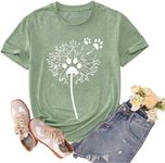 Women's Dandelion T Shirts Cute Dog Paw Graphic Tees Funny Cat Paw Print Make a Wish Summer Casual Short Sleeve Tee Tops-Light Green XL