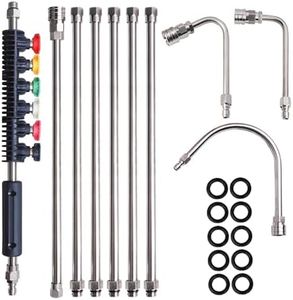 Hourleey Stainless Steel Pressure Washer Extension Wand, 10 Pack Power Washer Lance with 6 Nozzle Tips, 30°, 90° and U shape curved wands, 1/4" Quick Connect, 4000 PSI