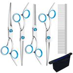 6 Pieces Dog Grooming Scissors Curved Scissors for Dog Grooming Pet Grooming Scissors with Safety Round Tip Stainless Steel Pet Hair Trimming Scissors Professional Pet Scissors Set with Storage Bag