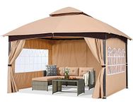 ABCCANOPY 3x3.5M Patio Gazebos With Side Panels And Door Wall for Patios Garden Backyard Shade and Rain (Premium Model, Khaki)