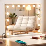 FIBRAVE Hollywood Vanity Mirror with Lights, 58×48CM Lighted Makeup Mirror for Desk/Wall Mount with 15 Led Bulbs, 3 Lighting Modes for College Dorm, Bedroom & Dressing Room