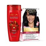 L'Oreal Paris Excellence Creme Hair Color, Shade 1 - Black, 100 g + 72 ml) + (Colour Protect Shampoo, 192.5 ml) - Pack of 2