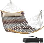 Double Hammock, 11 FT Quilted Fabric 2 Person Hammock for Outside with Pillow, Folding Curved Spreader Bar, Chains, Carrying Bag, Indoor Outdoor, 450 IB Capacity, Aqua Green