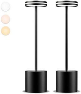 Moslumin Cordless Table Lamps Rechargeable Set of 2, 5000mAh Battery Operated Lamp, 3 Color Stepless Dimming Table Lamp, Portable Table Light, Wireless Outdoor Lamps for Patio Restaurant Dinner