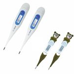 AccuSure Combo Pack Mercury-Free Digital Thermometer With Transparent Storage Case (Two (MT-32) And Two Brown Bear Kids Thermometer)