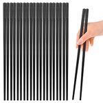 10 Pairs Non-Slip Fiberglass Chopsticks Gift Set for Asian Dishes Sushi Ramen, Premium Reusable Lightweight Chopsticks Dishwasher Safe, Japanese Chinese Chop Sticks with Sakura Patterns, Classic Black