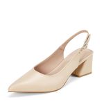 GENSHUO Low Chunky Heels Closed Pointy Toed Slingback Dressy Pumps Nude Size 8