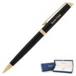 Dayspring Pens Personalized Waterman Pen | Engraved Waterman Hemisphere Twist Action Ballpoint. Personalized and Shipped in One Business Day (Black/Gold Trim)