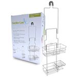 Gecko-Loc Long Adjustable Bathroom Shower Caddy, Over Shower Head Hanging Organizer with Adhesive – (Silver)