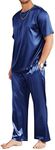 Ekouaer Mens Sexy Pajamas Set Silk Classic Button Down Satin Pajama Sets Lightwear Soft 2 Piece Nightwear Navy Blue XX-Large