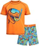 Quad Seven Boys' Rash Guard Set - 2 Piece Rash Guard Sun Protection Swim Trunks and Swim Shirt - Boys' Swimwear Set (4-12), Size 10, Orange Dino