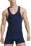 XuyIeY Men’s Wrestling Singlet Leotard Thong Bodysuit Jumpsuit Briefs Swimwear (Dark Blue, UK L (Waist:30.7"/78cm-31.5"/80cm))