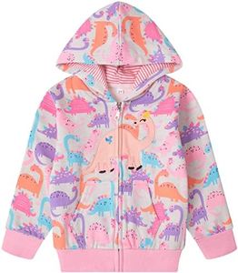 Popshion Toddler Girls Zip up Dinosaur Sweatshirt Kids Winter Fleece Jacket Hooded Coats Dino Hoodie Outerwear 3t / 100