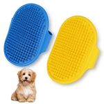 Heyu-Lotus Dog Bath Brush, 2 Pcs Pet Bath Brush with Adjustable Ring Handle, Soothing Massage Rubber Comb for Long Short Haired Dogs and Cats (Blue and Yellow)