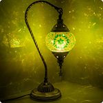 Turkish Moroccan Lamp with Bronze Base - Yarra Decor 3 Color Options Handmade Swan Neck Tiffany Mosaic Glass Bedside Lamps for Bedroom (LED Bulb Included)(6)……