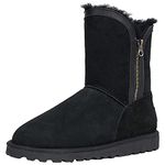 ANUFER Women's Genuine Suede Leather Mid Calf Snow Boots with Thick Faux Fur Lining Black SN02952 UK3