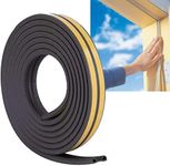 iDopick Door Weather Stripping Window Rubber Seal Strip Self-adhisive Foam Tape Weather Strip Soundproof Door Seal Strip Insulation D Type for Door Window Gap Wind Blocker, 2 Seals Total 20FT (Black)