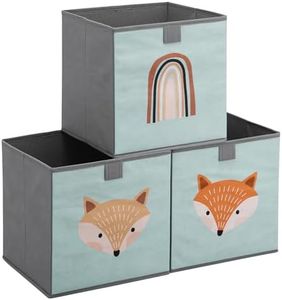 Navaris Kids Storage Cubes Set of 3 - Kids Cube Fabric Organizer Storage Bins - Foldable Cloth Cube for Childrens Bedroom Baby Nursery - Book Toy Bin Cubby Storage - Grey