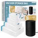 SELLWIZE Vacuum Storage Bags with Electric Pump, 16 Pack (3 Jumbo/3 Large/5 Medium/5 Small), Space Saver Bags with Pump, Storage Vacuum Sealed Bags for Clothes, Comforters, Blankets, Bedding
