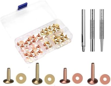 WUAT 40 Sets Copper Rivets and Burrs, Solid Brass Rust-Proof Studs Leather Pure Copper Rivet Setting Tool for Belts Wallets Collars DIY Craft Supplies 4 Sizes (Brass + Copper M)