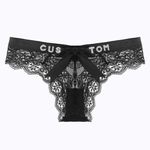 Sexy Custom Name Thong with Gold Letters, Personalized Lace Panties for Women, Rhinestone Letters Custom Butterfly String Thongs Underwear