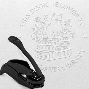 Custom Library Embosser - Style 052 - Includes 50 Gold Seals - Great for Customizing Books, Ex Libris, Personalized Journals and More.