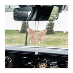 XINLIYA Bling Butterfly Diamond Car Accessories, Crystal Car Rear View Mirror Charms for Women, Car Decoration Lucky Gifts Hanging Interior Crystal Ornament Pendant Decor for All Cars（Peach）