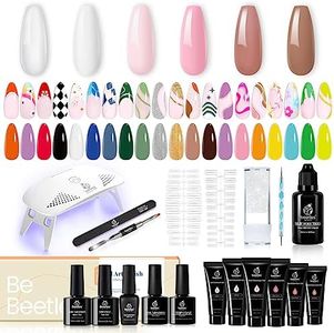 Beetles Gel Polish Poly Nail Extension Kit with Mini Led Lamp 6 Colors Clear Pink Nude Builder Jelly Manicure Enhancement Starter Set with Nail Art Liner Set Liner Nail Polish All-in-One Basic