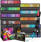 Efimeso 160 Colour Felt Brush Tip Pens, Dual Tip Brush Marker,Colouring Pens Fineliners Art Supplies for Drawing Sketching Colouring Book