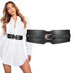 JASGOOD Women Wide Belt Elastic Vintage Buckle Leather Belt for Ladies Dress(Black,Fit Waist Size 32-36 Inch)