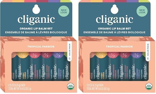 Cliganic Organic Lip Balm Set - 6 Tropical Flavors - 100% Natural Moisturizer for Cracked & Dry Lips (Pack of 2)
